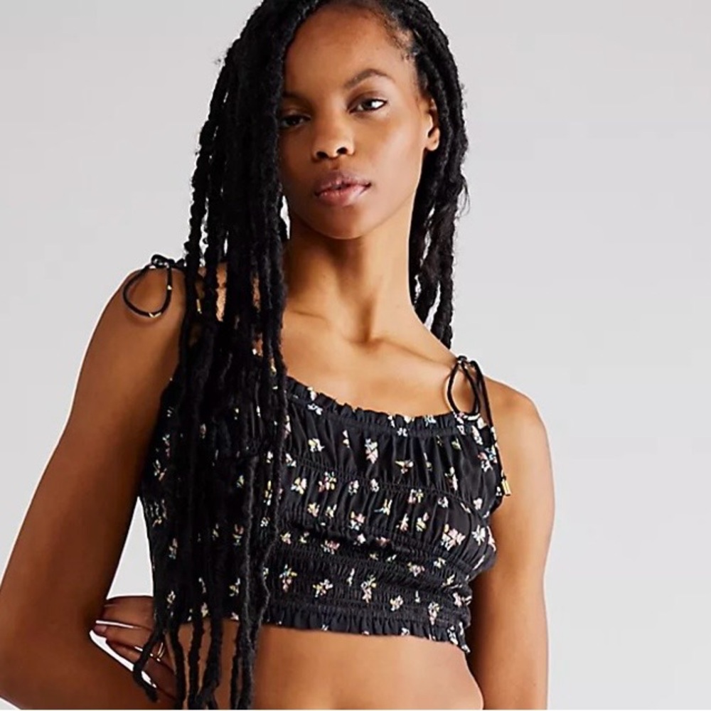 Free People Kaia Smocked Tie Up Crop Top-XL